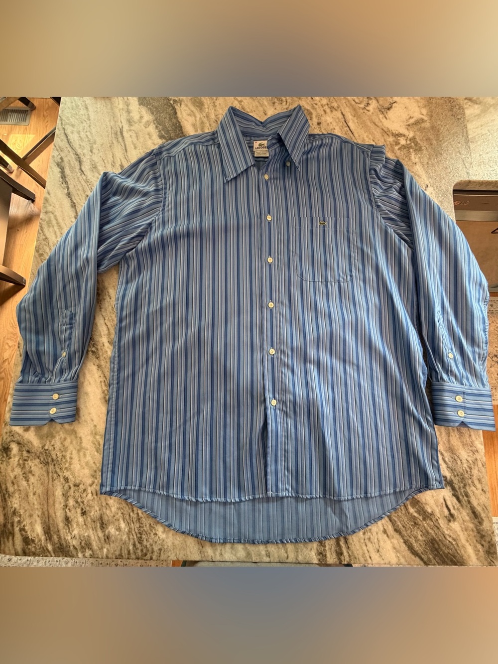 Vintage Lacoste Mens 44/XL Striped Button Down Shirt Blue Oxford Dress Devanlay